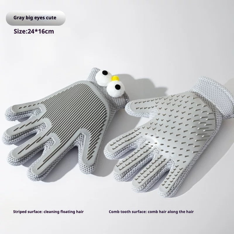 GroomGlove one-button fur release showing fur ball being removed