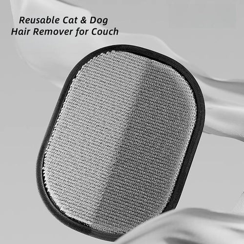 FurGlove being used on a fabric sofa to remove pet hair