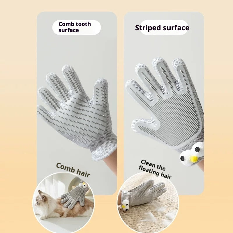 GroomGlove being used to groom a golden retriever dog